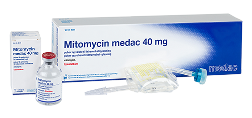 Mitomycin medac, 40 mg, pulver og væske til intravesikal løsning, emballasje